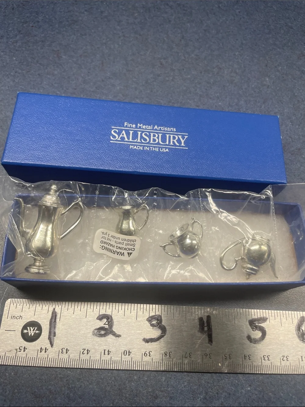 Salisbury metal Silver Tone Miniature Tea Set Accessory Gift